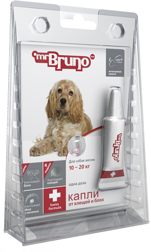 Капли для собак Mr.Bruno Plus от паразитов 10-20 кг.